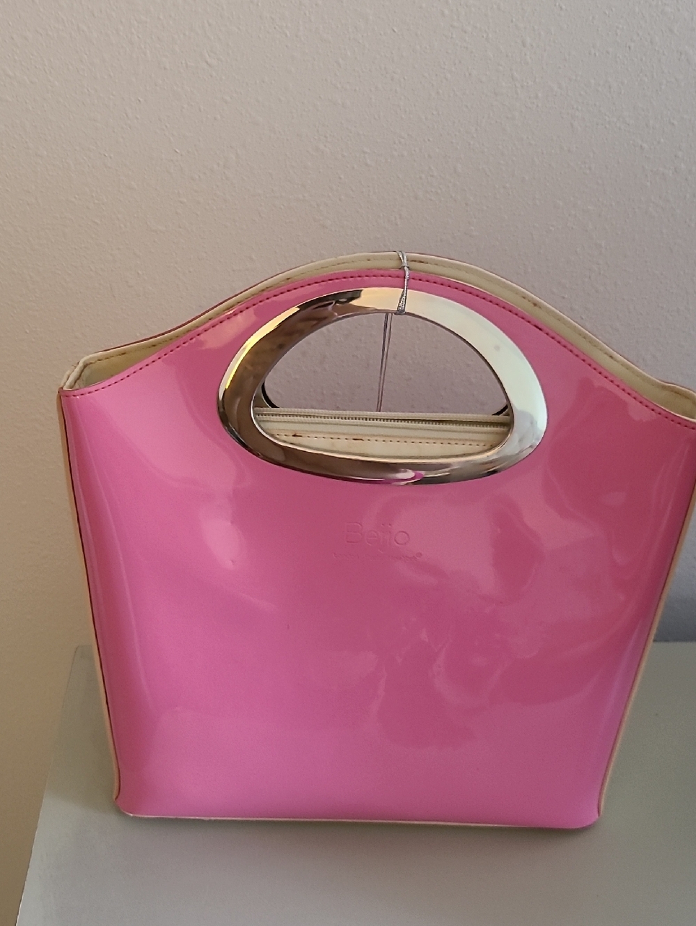 Beijo Patent Pink Tote with Gold Accent Handles